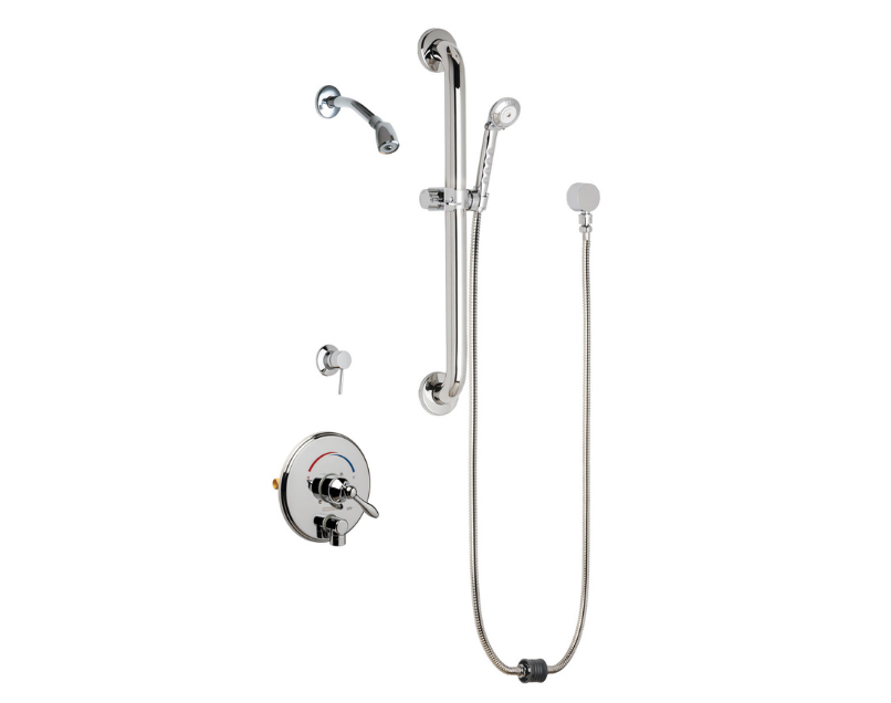 Thermostatic/pressure balancing shower fitting with Auto-Drain™ and hand spray