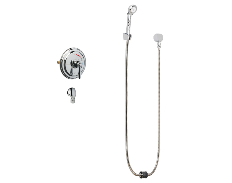 Thermostatic/pressure balancing shower fitting with Auto-Drain™ and hand spray